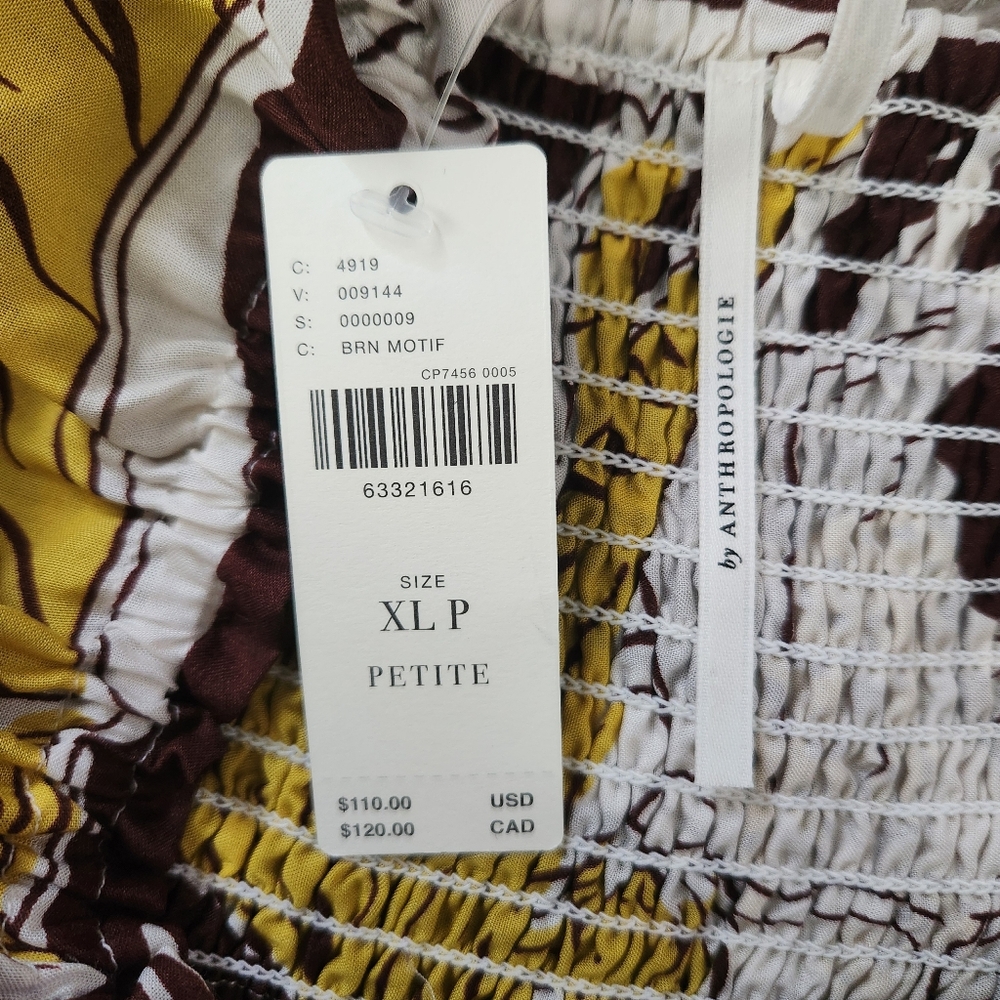 By Anthropologie Ruffle Strap Maxi Dress Brown Motif Women's Size XL Petite - Picture 7 of 12